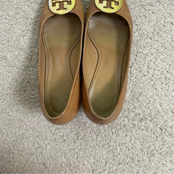 Tory Burch Peep Toe Brown / Tan Leather Wedges SIZE 8.5 - Picture 3 of 9